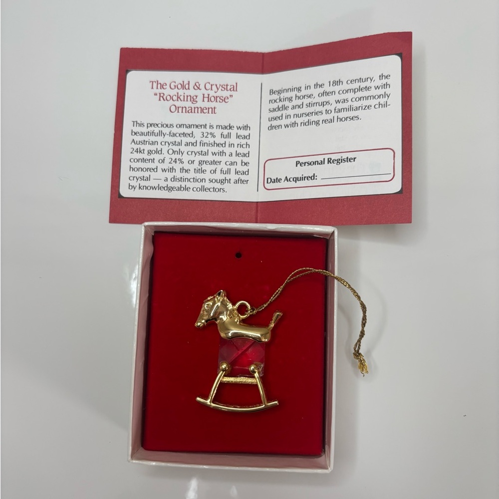 Ornament Collectors Club 24k Gold & Crystal Rocking Horse Ornament *Rare*